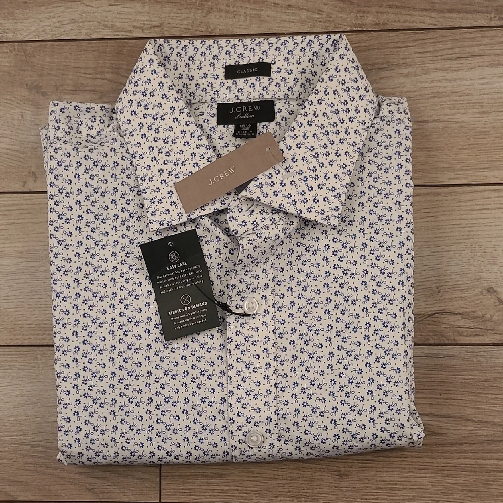J CREW Ludlow White Floral Classic Sz 16.5 - 36 Mens Long Sleeve Dress Shirt NEW